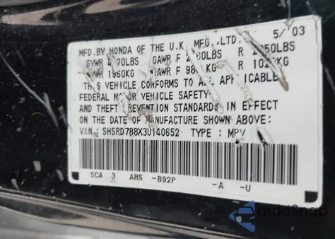 2003 Honda Cr-V Ex from USA, damaged, VIN SHSRD788X3U140652